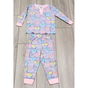 Owl Pajamas PJ‎ Set Girls Toddler Size 2T Pink & Gray Komar Kids Sleepwear